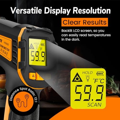 Thermomètre Infrarouge Laser Numérique Sans Contact Thermometre Cuisine -58°F~1112°F (-50°C~600°C) - Pour Patisserie, Chocolat, Bonbons, Barbec, Voiture, Viande, Conglateur - non pour les humains