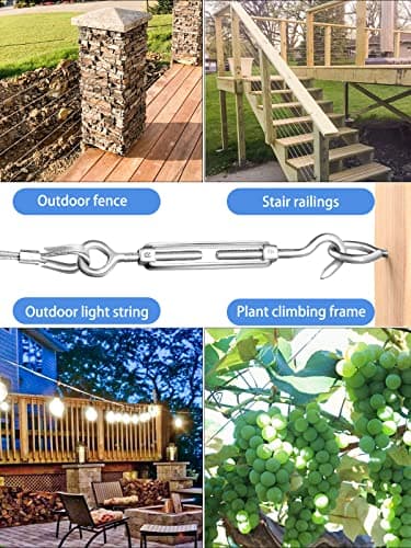 TooTaci Corde en Acier Inoxydable à Suspendre Kit,30M/2mm Câble en Acier Inoxydable Revêtu avec M5 Tendeurs de Fil,Kit Cable Metallique 2mm pour Plantes Grimpante,Outdoor Suspension,Corde a linge