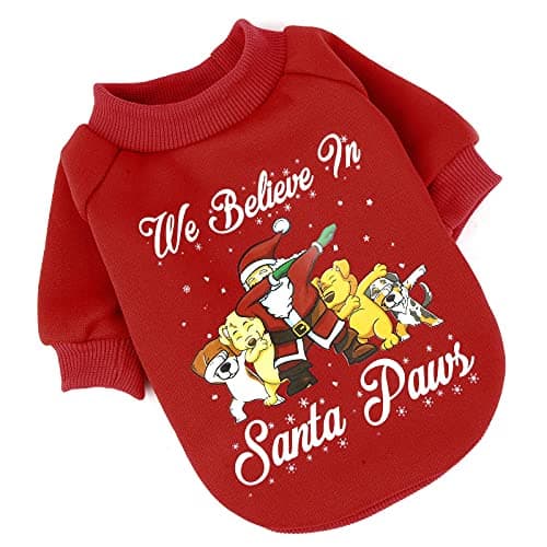 PAIDEFUL Chien Pyjama Noël Pjs Pulls pour Petits Chiens Moyens Fille Garçon Doublé Polaire Manteau Chaud Hiver Pull Chiot Chihuahua Vêtements 2 Jambes Chat Homewear Temps Froid Automne Rouge XL