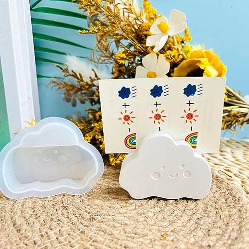 Lot de 4 moules en résine époxy - En forme de cœur - En silicone époxy - Porte-cartes de visite - Nuages - Arc-en-ciel - Ornements - Pour cœur, fleurs, nuages, bricolage, décoration de maison