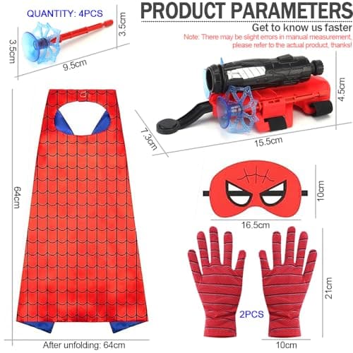 ODIWEN Gant de Lanceur Spiderman,Capes de Super Héros pour Enfants Jouets,Lanceur Gants Spider Gant de Poignet Lanceur de héros Jouets de Poignet Lanceur D'araignée Cosplay en Plastique pour Enfants
