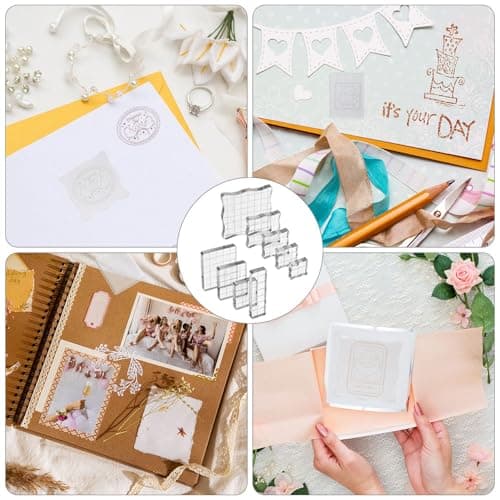Rebanky 9 Pièces Bloc Tampon Acrylique Transparent Tampon Acrylique Scrapbooking Bloc de Tampon Positionnement avec Lignes de Grille et Sac de Rangement pour Scrapbooking Bricolage Album(9 Tailles)