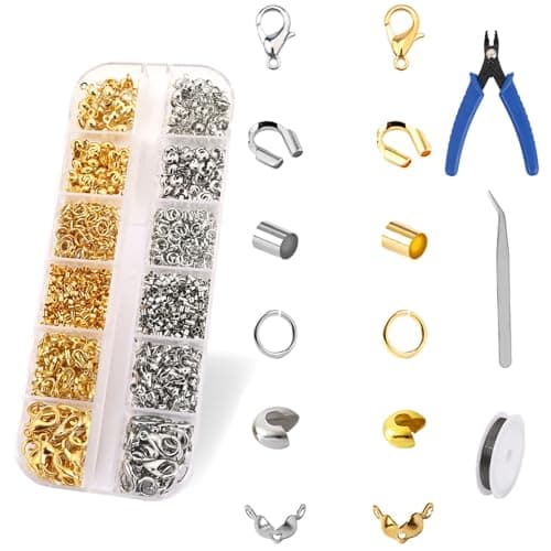 SUpoetry Perles pour Bracelet, Perles, Ensemble de Perles à Écraser 1200 Pièces, Fourni avec Outils pour La Confection de Bijoux, pour La Réparation de Colliers et La Fabrication de Bijoux