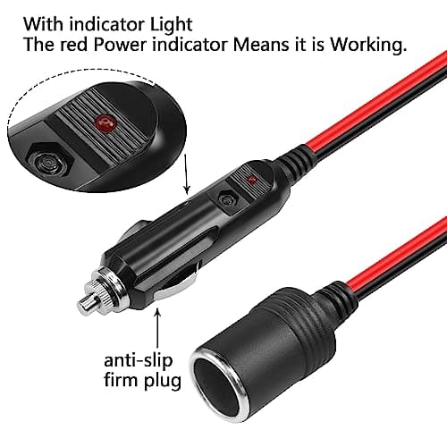 GELRHONR Rallonge Allume-Cigare de Voiture 12v avec Interrupteur Marche/arrêt, Prise de câble Adaptateur Allume-Cigare de Voiture Prise mâle à Femelle avec fusible 25a 12AWG (2M/6.6Ft)