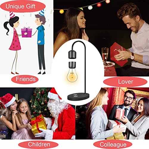 Floatidea Lampe de Bureau Magnétique à Lévitation Ampoule LED Cadeaux Uniques Lumière de Nuit Décoration de à la Maison Jouets de Bureau Avec Socle de Recharge Sans Fil (Apple/Android)