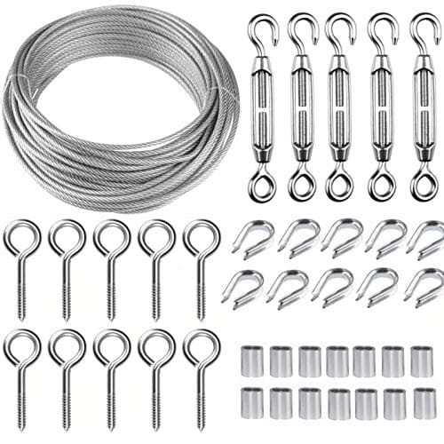 TooTaci Corde en Acier Inoxydable à Suspendre Kit,30M/2mm Câble en Acier Inoxydable Revêtu avec M5 Tendeurs de Fil,Kit Cable Metallique 2mm pour Plantes Grimpante,Outdoor Suspension,Corde a linge