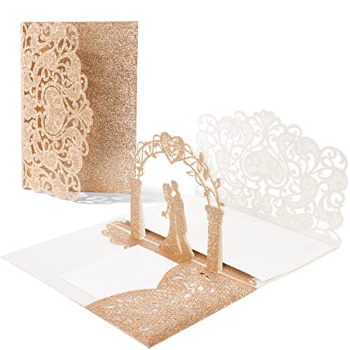 Vicloon Carte de Voeux 3D Pop-Up, Carte Mariage 3D avec Enveloppe, Carte Anniversaire Carte Cadeau de Félicitations pour Couple Amoureux, Marié Mariée, la Saint-Valentin (Pomme Or)