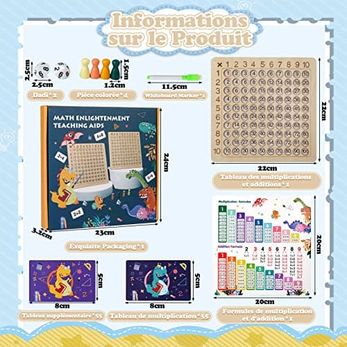 VEGCOO Jeu Table de Multiplication en Bois, Cartes de Multiplication Montessori Mathématique, Jeux de Plateau d'apprentissage des Multiplications pour Enfants de 3 à 12 Ans