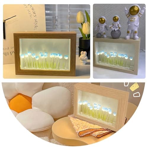 ZJRung Nuage tulipe lampe bricolage tulipes lumière de nuit cadre cadre tulipes lampe de chevet 2 en 1 fleur lampe LED tulipe miroir