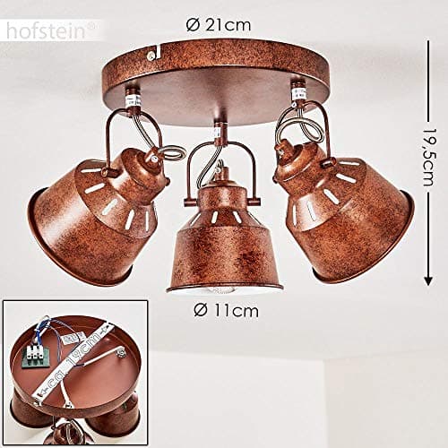 hofstein Plafonnier Safari en métal finitions rouille, luminaire de plafond à 3 spots orientables pour ampoules E14, ampoule(s) non incluse(s)