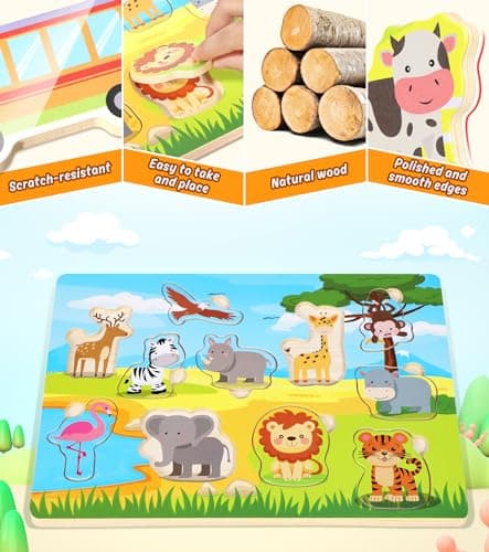 Gontence 4 Pièces Puzzle Enfant 2 3 Ans - Jouet Enfant 2 3 Ans - Puzzle Bois - Montessori 1 an - Jouet en Bois Fille Garcon