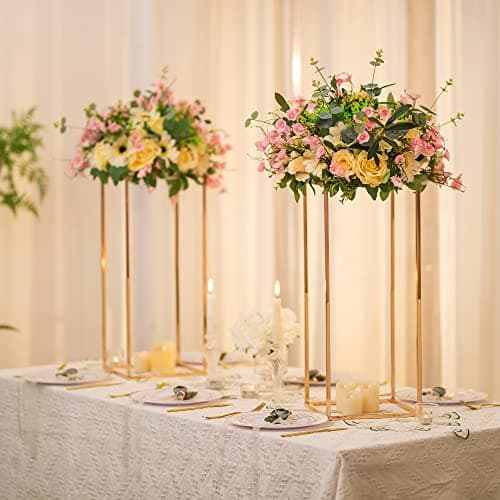 Sziqiqi Support de Fleurs Centres Table Mariage - 10 Pcs Vases à Colonne Or Métallique Grand Vase 60cm Vases Rectangulaires Centres Porte Fleurs Géométriques Table Centres Décorations Maison