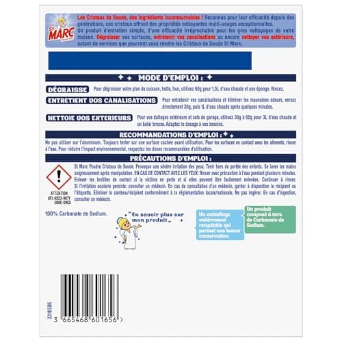 St Marc Cristaux de Soude Nettoyant Multi-Usage 100% d'Origine Naturelle 680 g - Dégraisse, Débouche et Nettoie les extérieurs