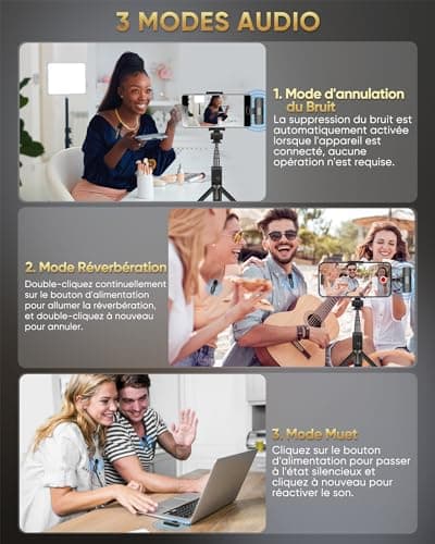 Micro Cravate sans Fil pour iPhone/iPad/Téléphone Android/Ordinateur Portable, IUMAKEVP Plug-Play Microphone à Clipser Revers avec Réduction du Bruit pour Enregistrement Vidéo/Vapeur en Direct(2 Mics)