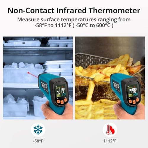 Thermomètre Infrarouge Laser Numérique Sans Contact, -50°C ~ 600°C(-58°F ~ 1112°F), Emissivité Réglable, Idéal pour Cuisine, Barbecue, Four, Frigo Professionnel, Pizza, Viande