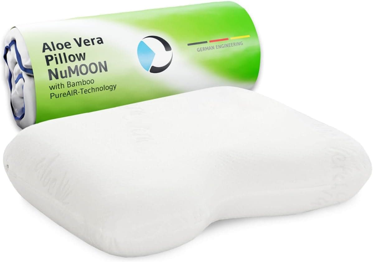 Third of Life Oreiller cervical NuMOON à l'Aloe Vera | Coussin en mousse à mémoire de forme en coin pour soulager les douleurs du cou et des épaules | Pour dormeurs sur le côté et sur le dos | Thème