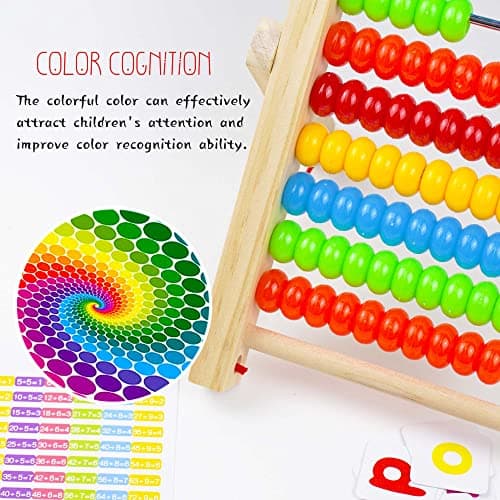 VingaHouse Boulier Règle Calcul Montessori Abacus Mathématique, Cadre de comptage avec 100 Perles/bâtons de comptage/Anglaise Cartes Alphabet numérotées Jouet éducatif pour Les à partir de 3 Ans