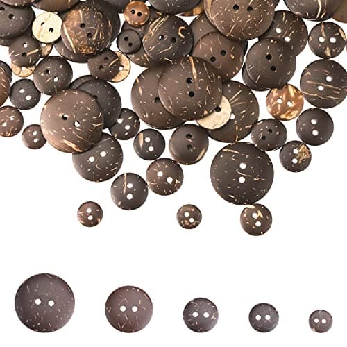 ZDNT 100 Pcs Boutons en Bois,Boutons de Noix de Coco Naturelle,Boutons en Bois de Noix de Coco,Boutons Ronds Marron,Ronds Boutons 2 Trous pour Fournitures d'Artisanat de Couture Bricolage,5 Tailles