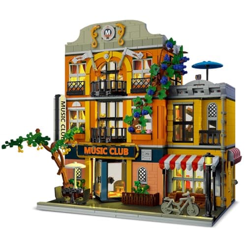 NEWRICE Kit de Construction Ville Musique Clubs Architecture avec des lumières LED,3 Niveaux de modèles de Clubs,Jouets de Construction,pour Les Adolescents 12+ Ans Adul(1683 Pieces)