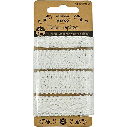 Ruban dentelle 10 mm. 20 mm, 2 x 22 mm Assorties Blanc, 4 x 1 m