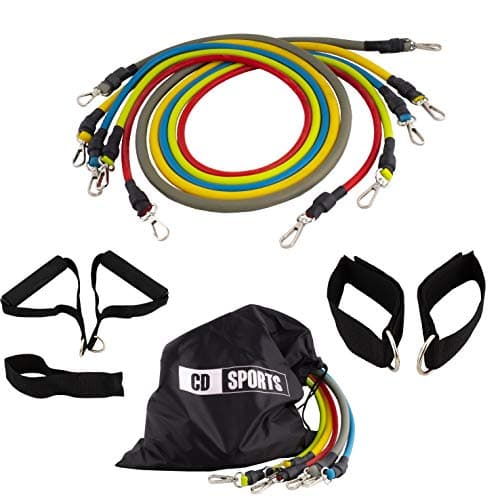 Bandes de résistance élastique CalmaDragon, Ensemble de Musculation, 5 Tubes en Latex, avec Sac Inclus, avec poignées, Sangles de Cheville et ancrage de Porte, Cordes de Fitness, Yoga