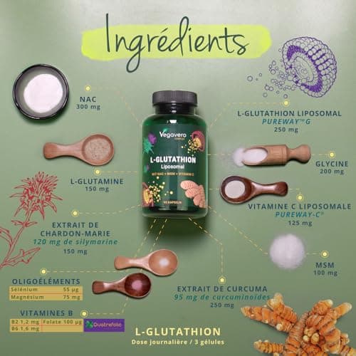 GLUTATHION Liposomal & Réduit PureWayTM- G | Avec Précurseurs : NAC, Vitamine C, MSM, Glycine | Antioxydant + Anti age + Immunité | 90 Gélules | Vegan & Sans Additifs | Vegavero®