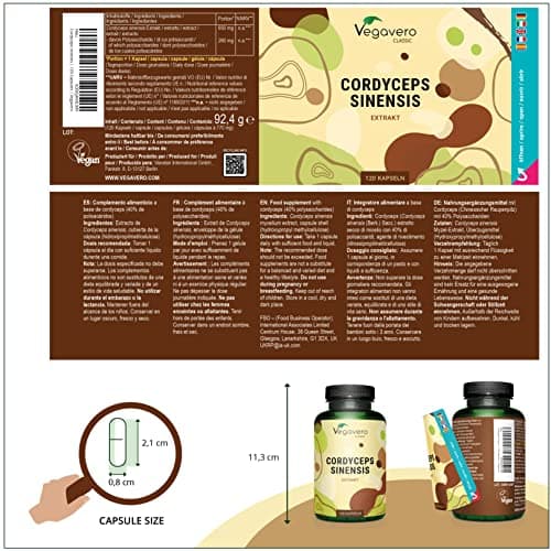 Cordyceps sinensis CS-4 | 6500 mg (10:1) | 4 MOIS | 40% Polysaccharides | SANS ADDITIFS | Adaptogène | 120 Gelules | VEGAN | Vegavero®