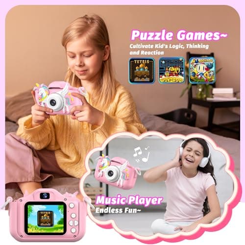 Appareil Photo Enfant, masterbee Appareils Photos Numériques Licorne Jouet pour Enfants 3 à 12 Ans, Cadeau Fille de Noël/d'anniversaire, Enregistreur Vidéo HD 1080p, Caméras Jeu Enfant