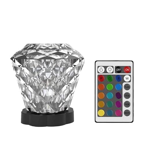 Les-Theresa Lampe de Table en Cristal Diamant, 16 Couleurs Lampe De Chevet Tactile En Cristal Avec Télécommande 4 Modes USB Dimmable LED Lampe de Chevet Pour Chambre Salon Fête (Lampe en Diamant)