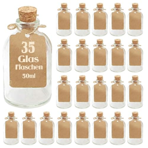 casavetro 35 x 50 ml Petites bouteilles en verre avec couvercle en liège Bouteilles en verre pour cadeaux de mariage Set Party Favors (35pcs)
