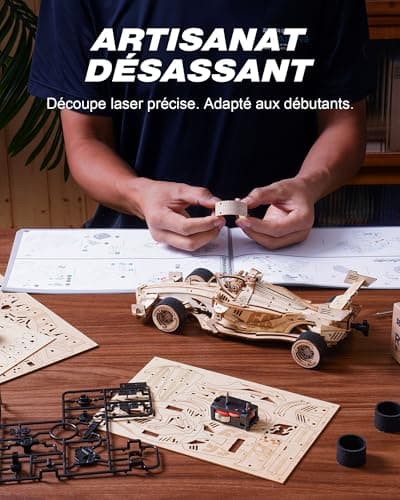 Robotime Maquette en Bois à Construire Puzzle 3D Adulte Voiture de Course Racing Car, 5H Montage, Cadeaux Adolescents Enfants, Moteur Mécanique Rugissant, 8-10M en Avant, LK505