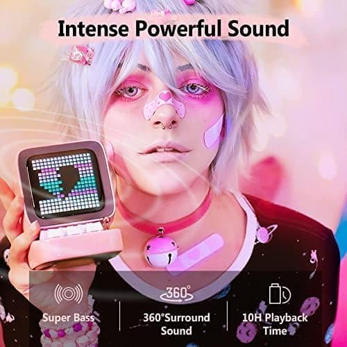 divoom Ditoo Enceinte Bluetooth avec Affichage LEDs, Reveil, et 10 Watts Audio pour Chambre, DIY, Anniversaire (Rose)