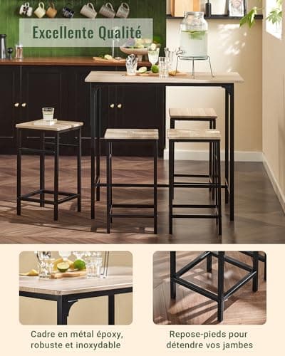 SoBuy OGT11-N Set de 1 Table + 4 Tabourets Ensemble Table de Bar Bistrot + 4 Tabourets avec Repose-Pieds Table Haute Cuisine