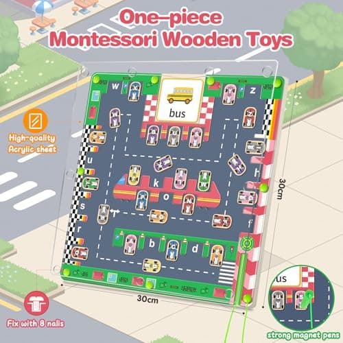 Jeux Montessori Enfant, Labyrinthe Magnetique Holz Puzzle, Jeu Educatif pour Apprendre l'Alphabet et Mots, Parcours Motricité Fine Activite Enfant 3 4 5 ans, Cadeau Garcon Fille pour Anniversaire Noël