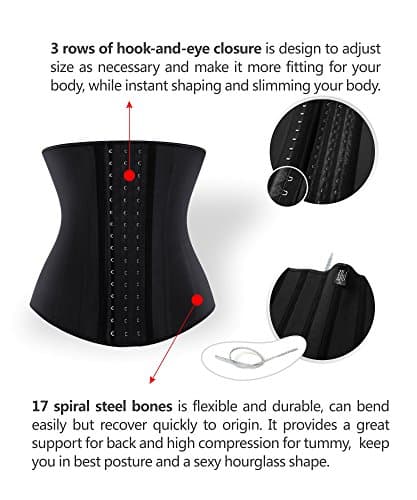YIANNA Gaine Amincissante Ventre Plat Femme Long Torse Corset Minceur Invisible Latex Waist Trainer Ceinture Serre Taille Bustier Noir,110688 Size XS
