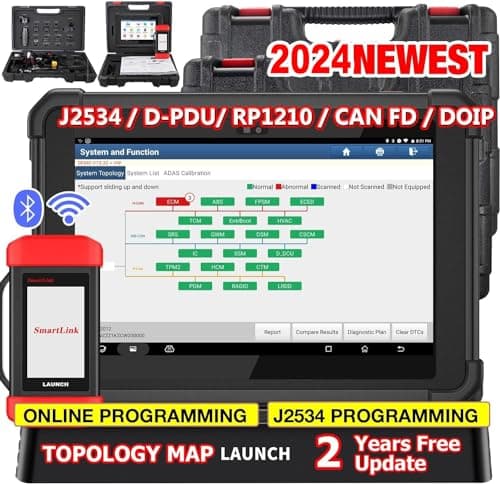Launch X431 Pad V J2534 Outil de reprogrammation, Programmation et Codage en Ligne du calculateur, systèmes complets, Carte topologique, Test Actif, Plus de 60 Services, CANFD/DOIP,Mise à Jour 2 Ans