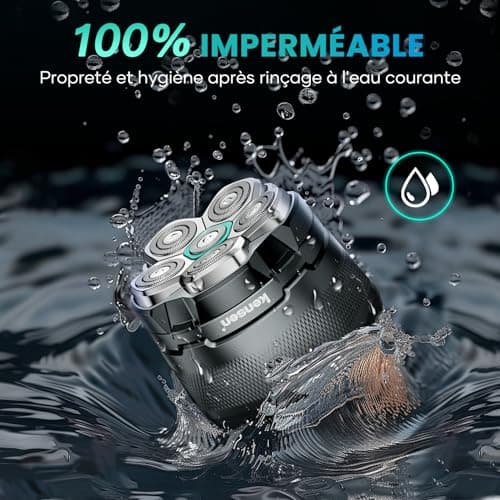 Kensen Rasoir Tete Chauve Homme 6D Rasoir Electriques Hommes Cheveux Rasoir Crane Homme Chauve IPX6 Étanche Tondeuse Crane Chauve Rotatives avec Écran LED Type-C Utilisation sans Fil 160mins Wet & Dry