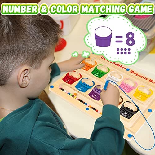 Winique Labyrinthe Jouet Enfant, Baguette Aimantée Billes Aimantées Magnetic Game - La Reconnaissance des Couleurs et des Figures - 3 Ans et Plus Puzzle Jouet en Bois