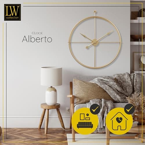 LW Collection Horloge Murale Alberto Or 80 cm - Grande Horloge Murale Industrielle en Métal - Horloge Murale Moderne - Mouvement Silencieux - Horloge Silencieuse