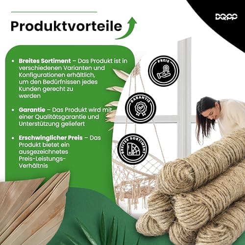 DQ-PP Corde en Jute | 5m | 46mm d'épaisseur | Naturel Fil de Jute | Ficelle de Jute | Naturelle Deco Cordelette Balancoire Jardin