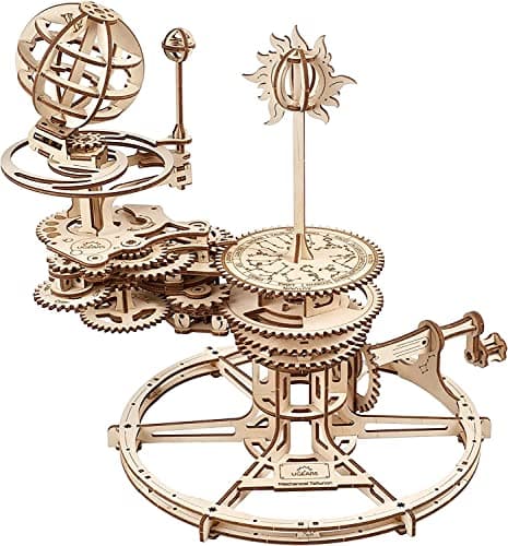 UGEARS Puzzle 3D mécanique Tellurion - Cadeau de fête des pères Terre et Lune Puzzles en Bois 3D pour Adultes - Kits de modèles pour Adultes à Construire - Kit de modèle de système Solaire éducatif