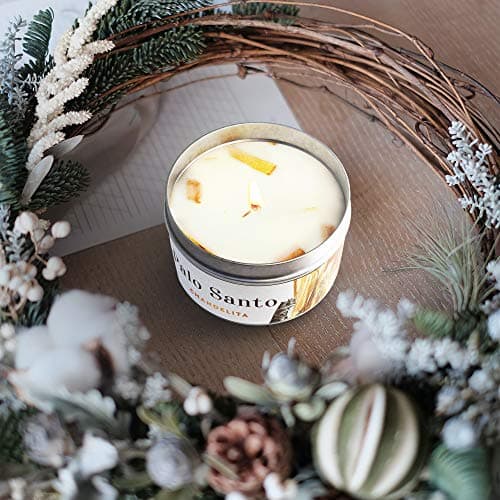 Chandelita Bougie Parfumée au Palo Santo pour la Purification de L'énergie, la Guérison et le Nettoyage Spirituel avec Cire de Soja pour la Relaxation, la Méditation et la Guérison des Chakra