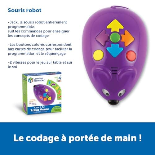 Learning Resources Code & Go Souris robot (31 pièces), jouet robot programmable, les enfants apprennent à programmer, Jouets STEM de codage, jouets de codage sans écran pour les enfants de 4+