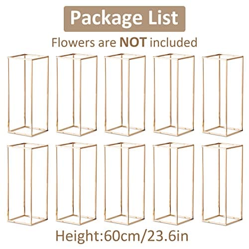 Sziqiqi Support de Fleurs Centres Table Mariage - 10 Pcs Vases à Colonne Or Métallique Grand Vase 60cm Vases Rectangulaires Centres Porte Fleurs Géométriques Table Centres Décorations Maison