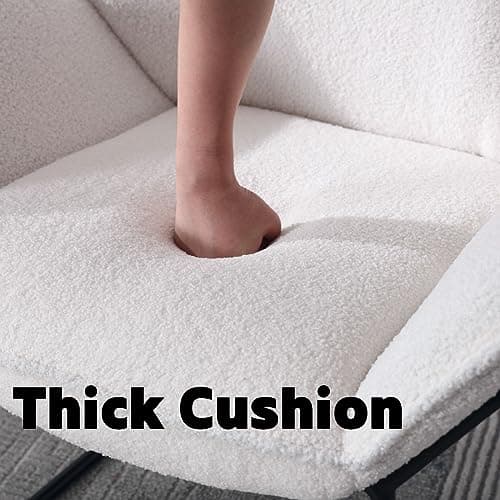 Wahson Fauteuils de Salon, Fauteuil Salon Confortable Assise Épais Fauteuil Chambre avec Pied Métal, Chaise Bouclette, Fauteuil Relax pour Salon/Chambre, Blanc