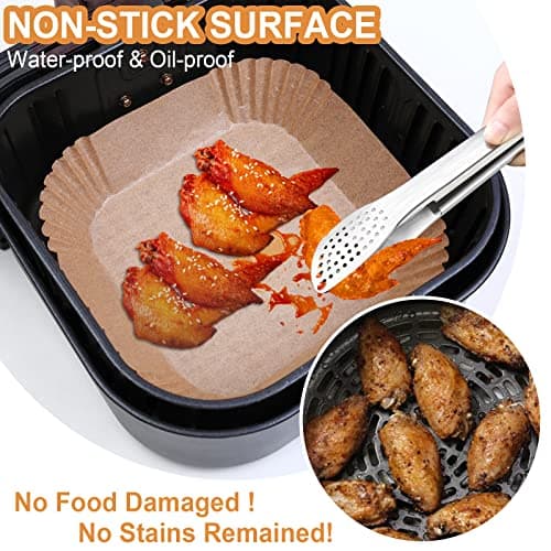 AiQInu Papier Sulfurisé pour Air Fryer, 100 Pièces 16cm Papier Cuisson Paper Liner, Food-Grade BPA gratuit, Jetable Antiadhésive Sans Huile Papier Parchemin Accessoires pour 4.5-6L Friteuse