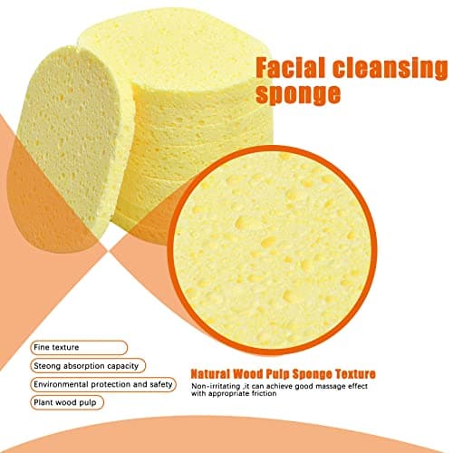 10 Pcs Éponge Visage Nettoyant, Éponge Cosmétiques en Cellulose Naturelle, Éponges Démaquillantes Réutilisable, Visage Lavage Éponges pour Masque Exfoliant Profondeur Nettoyage, Non Irritant (Jaune)