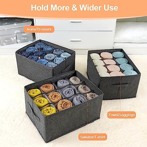 (Lot de 4) Organisateur armoire rangement tiroir vetement - 12 grilles boite de rangement pour vetements, jeans, pantalon, chandail, serviettes, t-shirts, Rangement penderie, Organisateur de placard