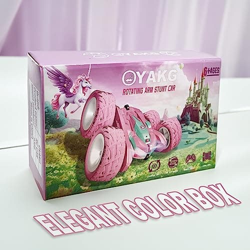 OYAKG Voiture Télécommandée,4WD Licorne Rose Voiture Telecommandé Enfant Fille 3 4 5 6 7 8 9 10 Ans Aves Radiocommandée et 2 Piles,Voiture RC 360° Flip Rotatif et Lumière,Jouet Cadeau Fille 3-12 Ans