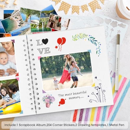 JAECU Album Photo Spirale Scrapbook 21x21cm, DIY Scrapbooking Album 40 Pages, Livre D'or pour Voyage Mariage Anniversaire Cadeaux pour Bebe Enfant Couple (Blanc)